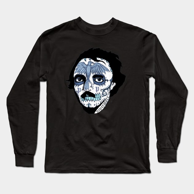 Edgar Allan Sugar Skull Long Sleeve T-Shirt by LVBart